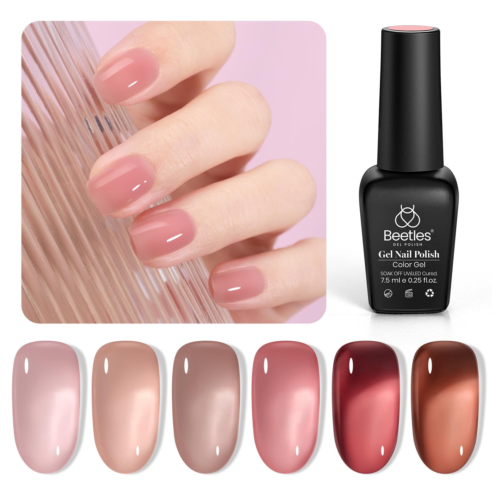 Beetles Gel Polish - Set De Esmaltes De Uñas Beetles Jelly Gel, 6 Colores, Color Nude, Para Mujer