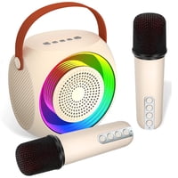 Aaronmei Mini Máquina De Karaoke Parlante Bluetooth Portátil Con 2 Micrófonos Inalámbricos Blanco