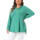 thumbnail image 4 of Agnes Orinda Tallas Grandes Ropa de Halloween Blusas para Mujeres Camisetas de Manga Larga con Cuello en V Botón Otoño Jersey Camisa Suelta Blusa 1X Verde, 4 of 6