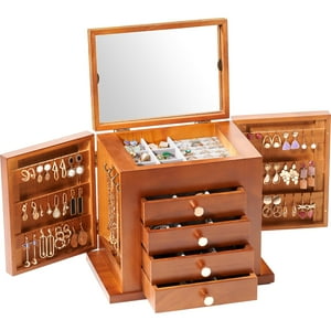 Joyero Procase Grande De Madera De 5 Capas Con Espejo Para Mujer