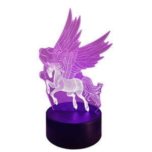 Lelumania - Lampara Ilusion 3D Unicornio Galopando De 7 Colores, Base Touch