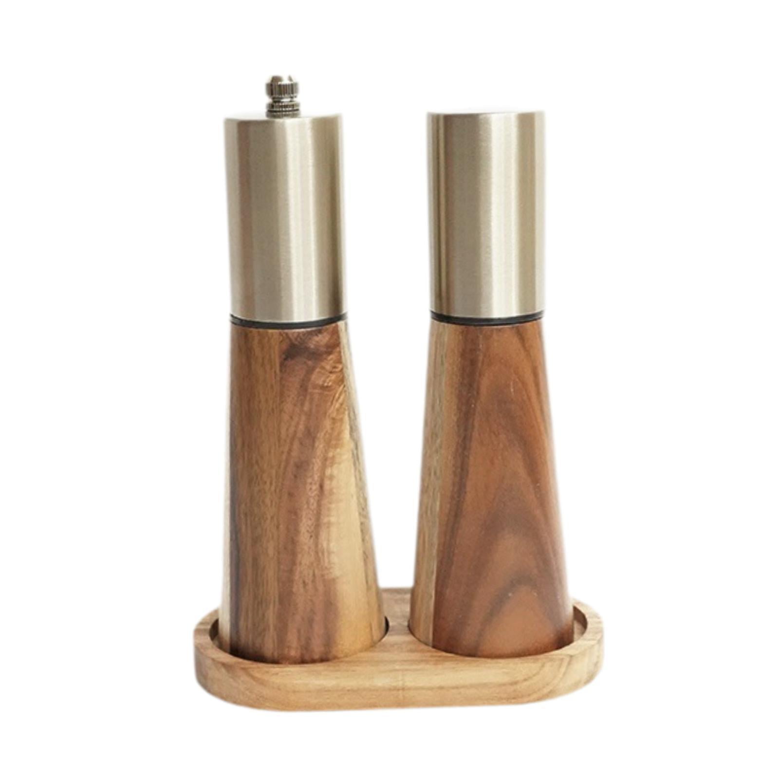 Bothyi - Juego De Molinillo De Sal Y Pimienta, Molinillo De Especias De Madera, Molinos De Sal Para Barra De Picnic Casera Con Bandeja