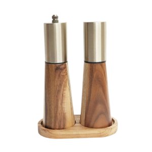 Bothyi - Juego De Molinillo De Sal Y Pimienta, Molinillo De Especias De Madera, Molinos De Sal Para Barra De Picnic Casera Con Bandeja