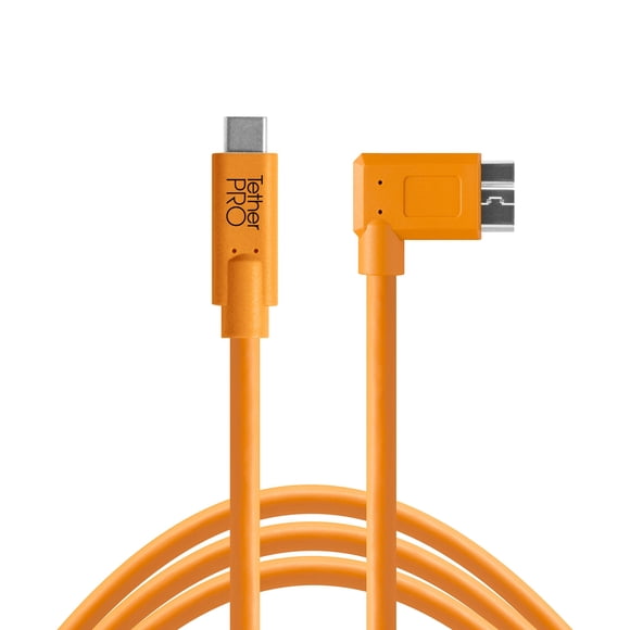 Cable Tether Tools TetherPro USB-C a 3.0 Micro-B Ángulo Recto Naranja 15 Pies
