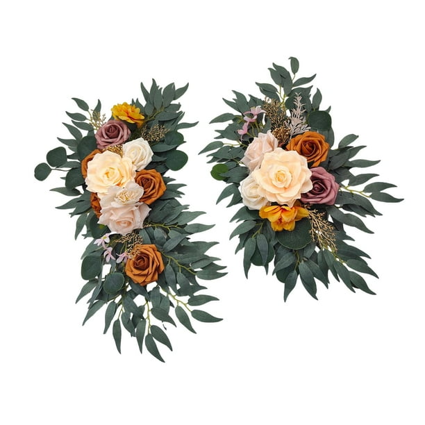 2 Piezas Guirnalda para Arco de Boda Flores Artificiales Arreglo de Rosas de Seda Decoración de Centro de Mesa Adecuada para Ceremonias Recepciones Fo Marrón