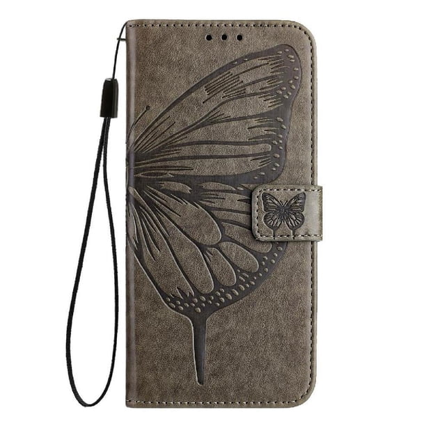 Funda cartera mariposa para Samsung Galaxy A16 4G con soporte y ranuras para tarjetas Gris