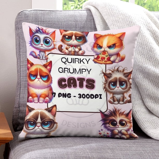 Gato Gruñón Fundas de almohada de terciopelo con tema, regalos de funda de almohada, decoración para el hogar, cojín de lanzar, regalo de cumpleaños para fans y parejas. 60cm x 60cm.