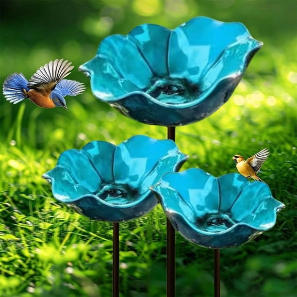 Estacas jardín flor metal baño abejas cuenco agua pájaros estación riego polinizadores 3 uds rojo