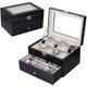 thumbnail image 2 of Caja de reloj, FOME 20 ranuras de cuero de PU, organizador de almacenamiento de doble capa para reloj, caja de reloj con cerradura, caja de exhibición de joyería con 20 almohadas desmontables, tapa de, 2 of 5