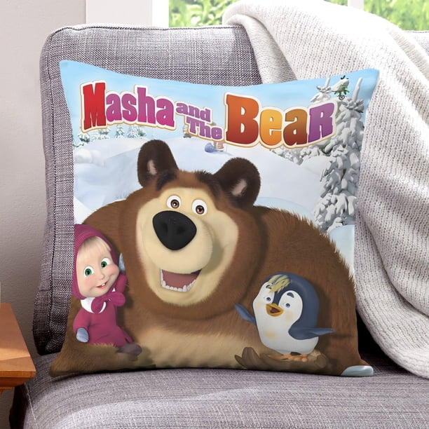 Masha y el Oso Fundas de almohada de terciopelo con tema, regalos de funda de almohada, decoración para el hogar, cojín de lanzar, regalo de cumpleaños para fans y parejas. 45cm x 45cm.