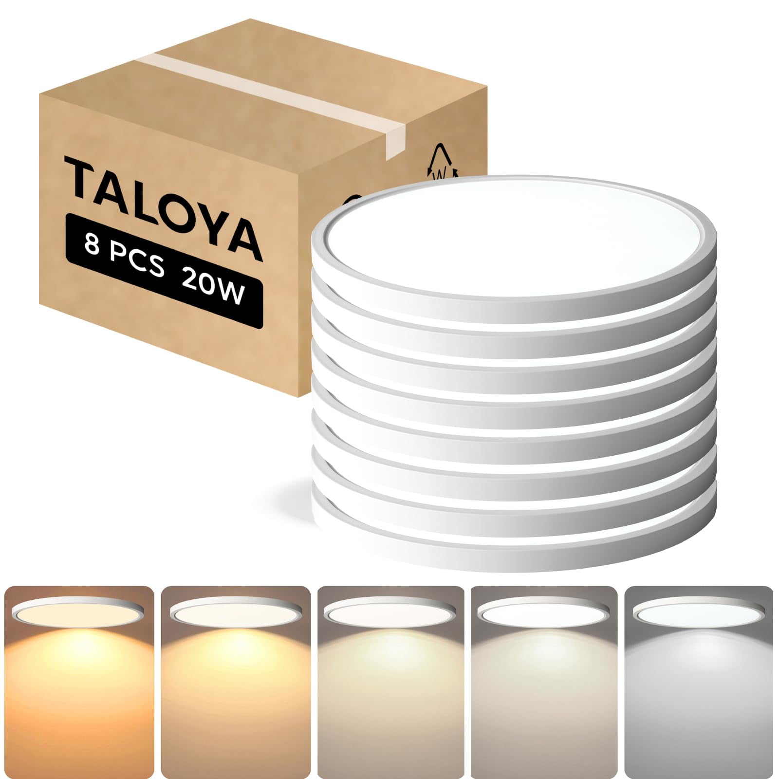Lámpara De Techo Taloya, Paquete De 8, 30 Cm, 20 W, 2000 Lm, 3000 K-6500 K