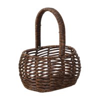 Magideal - Cesta Portátil De Ratán Cesta De Verduras Ovalada Cesta De Servicio De Almacenamiento De Regalo De Cumpleaños Cesta Tejida A Mano De Ratán Para Jardín Marron Oscuro