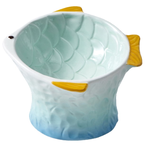 Cuenco de cerámica para gatos, utensilios para proteger las vértebras cervicales, olla para comer comida para gatos, cuenco para gatos con peces de colores