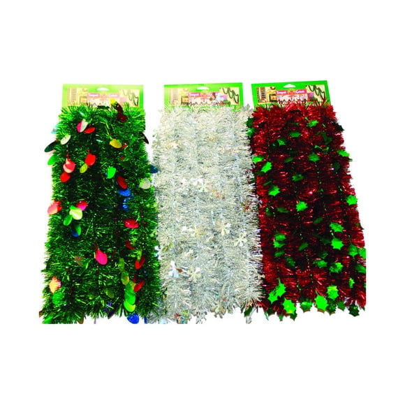 Tinsel Garland FC Young, PVC multicolor troquelado de 12 pies, paquete de 6