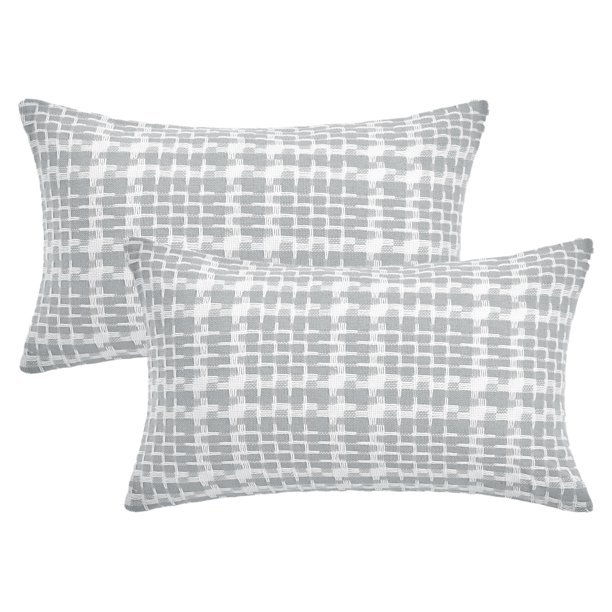 REGALWOVEN Paquete de 2 fundas de cojín decorativas de poliéster y algodón estilo tejido suave para sofá sala de estar sofá gris 20 x 12 pulgadas