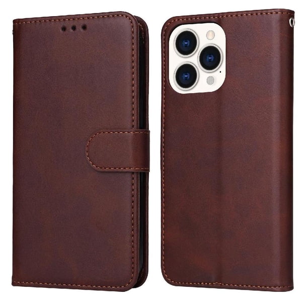 Funda Billetera para iPhone 14 Pro Max con Porta Tarjetas y Soporte Ajustable Marrón