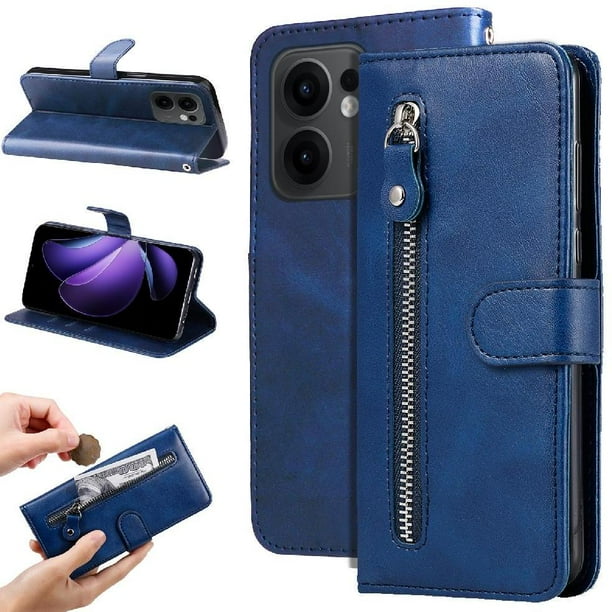 Funda con Cremallera para OPPO Reno 13F, Carcasa Cartera de Cuero PU con Soporte y Tarjetero