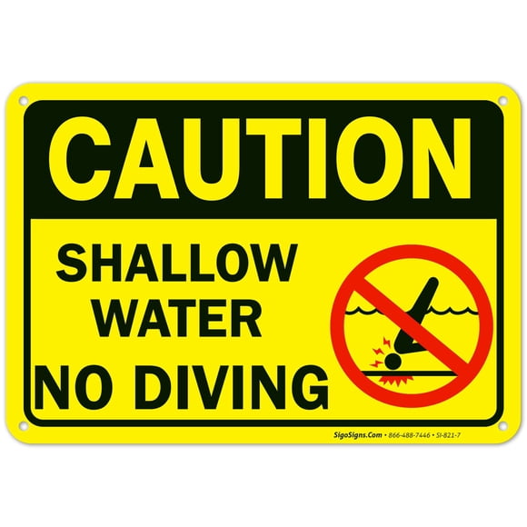 Letrero de piscina Sigo Signs Shallow Water No Diving, 25 x 18 cm