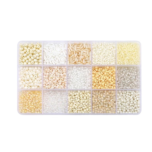 Fabricación De Pulseras De Cuentas De Vidrio Redondas De Colores Con Caja De Almacenamiento Para Manualidades De Bricolaje Beige