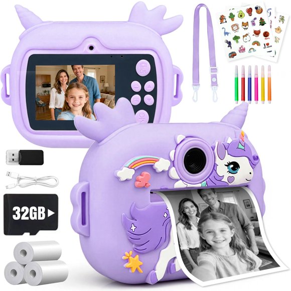 Cámara instantánea para niños Torlaist con impresión térmica, pantalla de 2,4", color morado