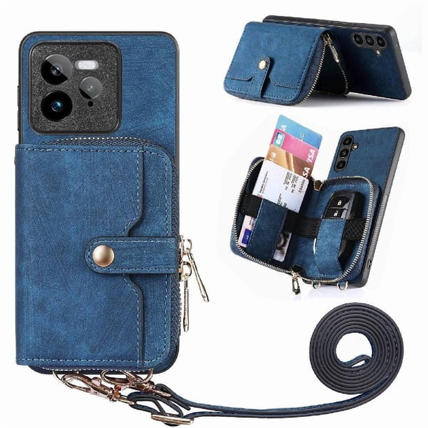 Funda Tipo Cartera con Correa Cruzada para Realme GT 7 Pro Protección Contra Golpes Azul