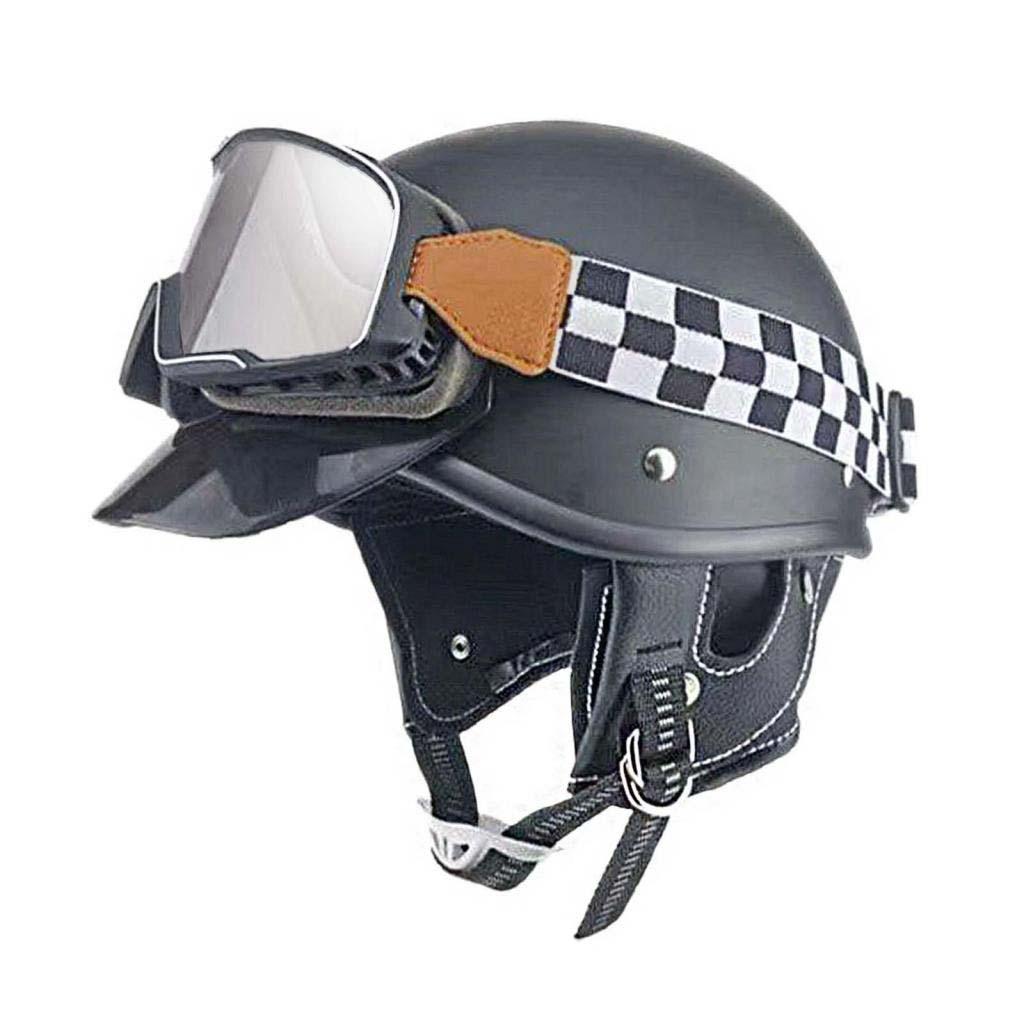 Magideal - Casco De Motocicleta De Cara Abierta, Casco De Media Cara, Casco De Bicicleta Con Gafas, Casco Retro, Casco De Scooter Para Adultos Y Hombres Negro Mate