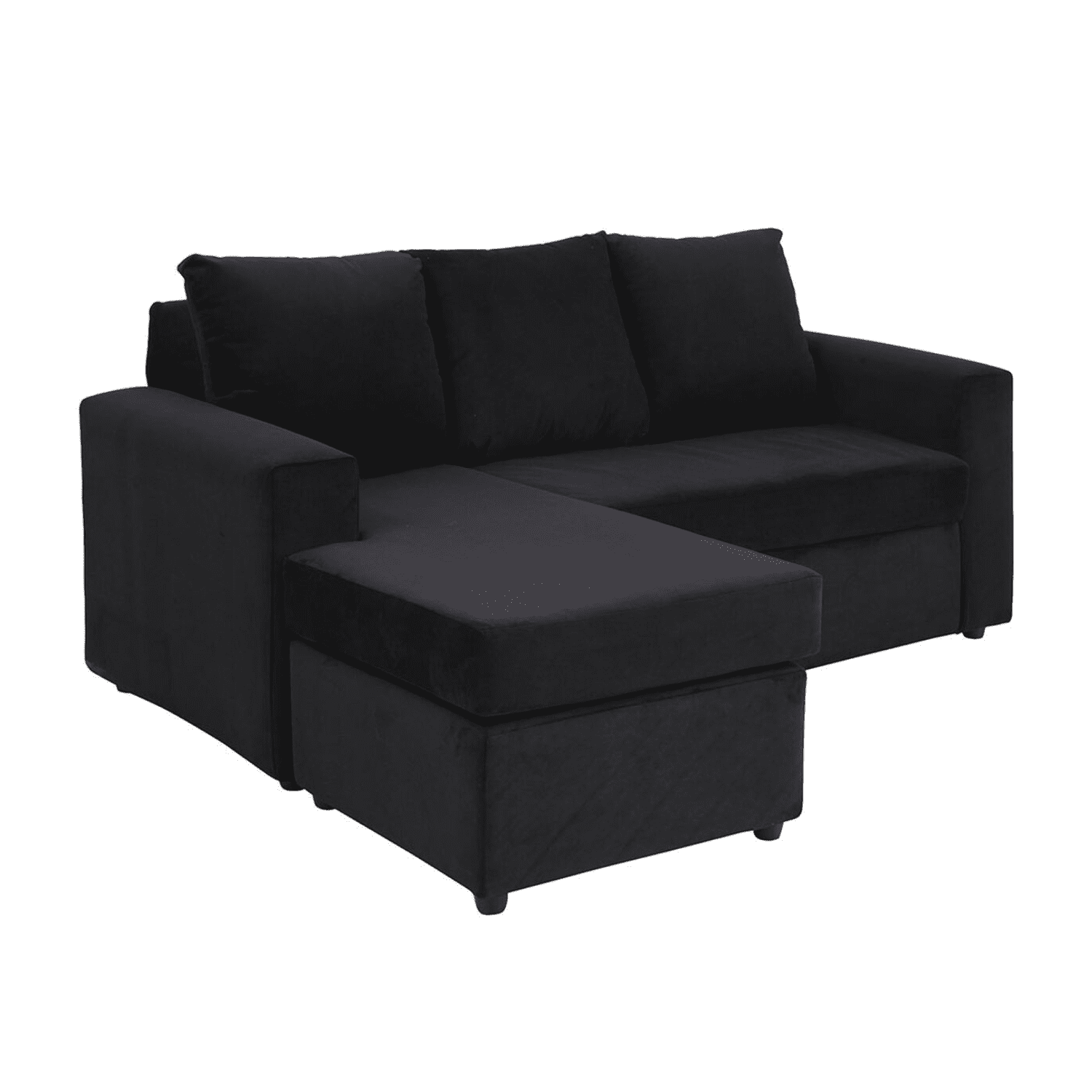 Mueblart - Sofá En L 2 Cuerpos Felpa Negro