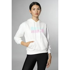 Home Fashion - Poleron Crop Mujer Blanco Con Capucha Talla L