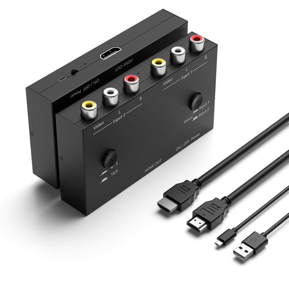 Convertidor AV a HDMI Arector de 2 puertos 1080P/720P con control remoto