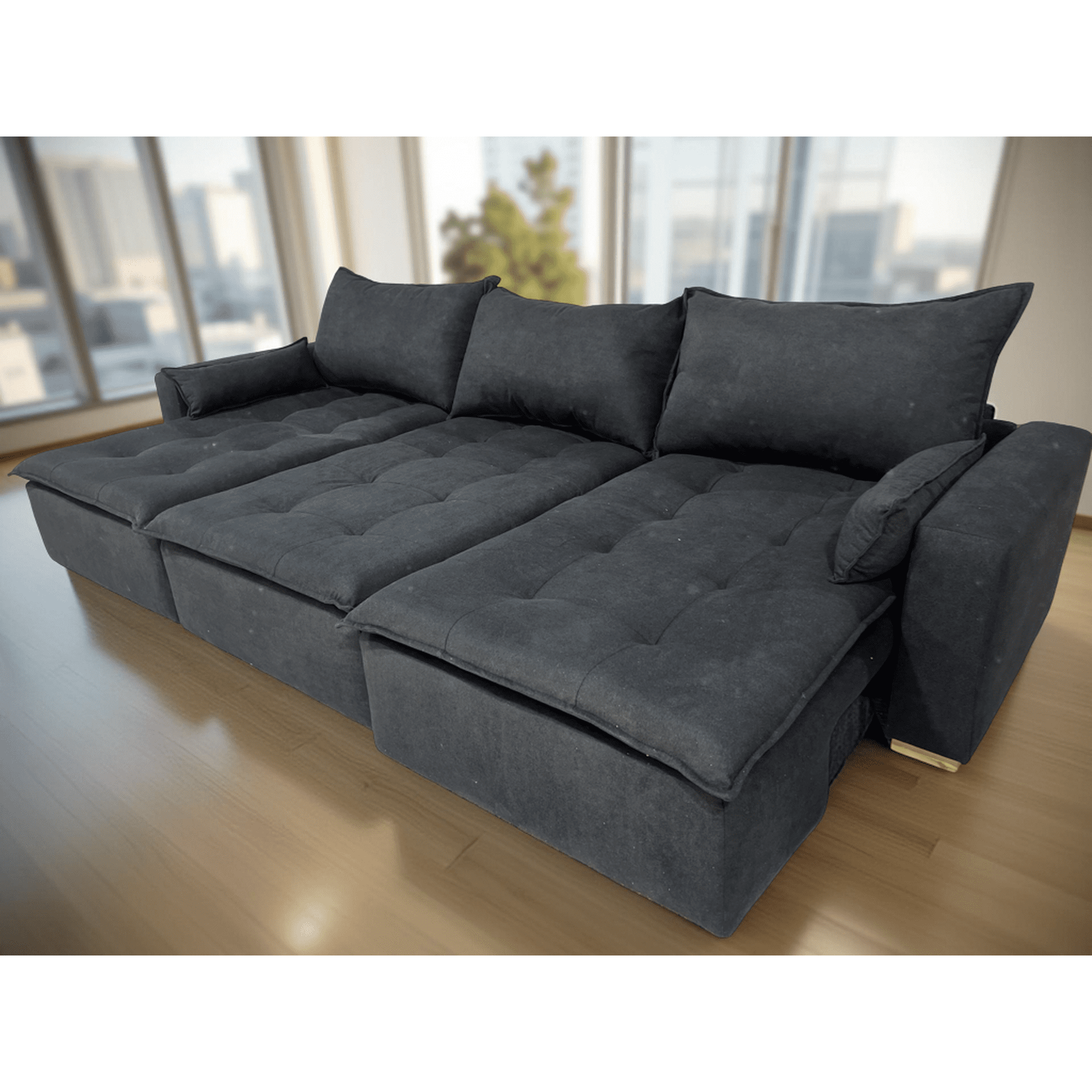 Muebles New - Sofa Cama Modular Negro Velvet Grande