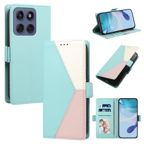 Cartera para Motorola Moto G86 en PU Tricolor, Funda con Solapa, Verde