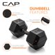 thumbnail image 3 of Mancuerna CAP Barbell de 25 kg recubierta, hexagonal, negra, con mango, 3 of 7