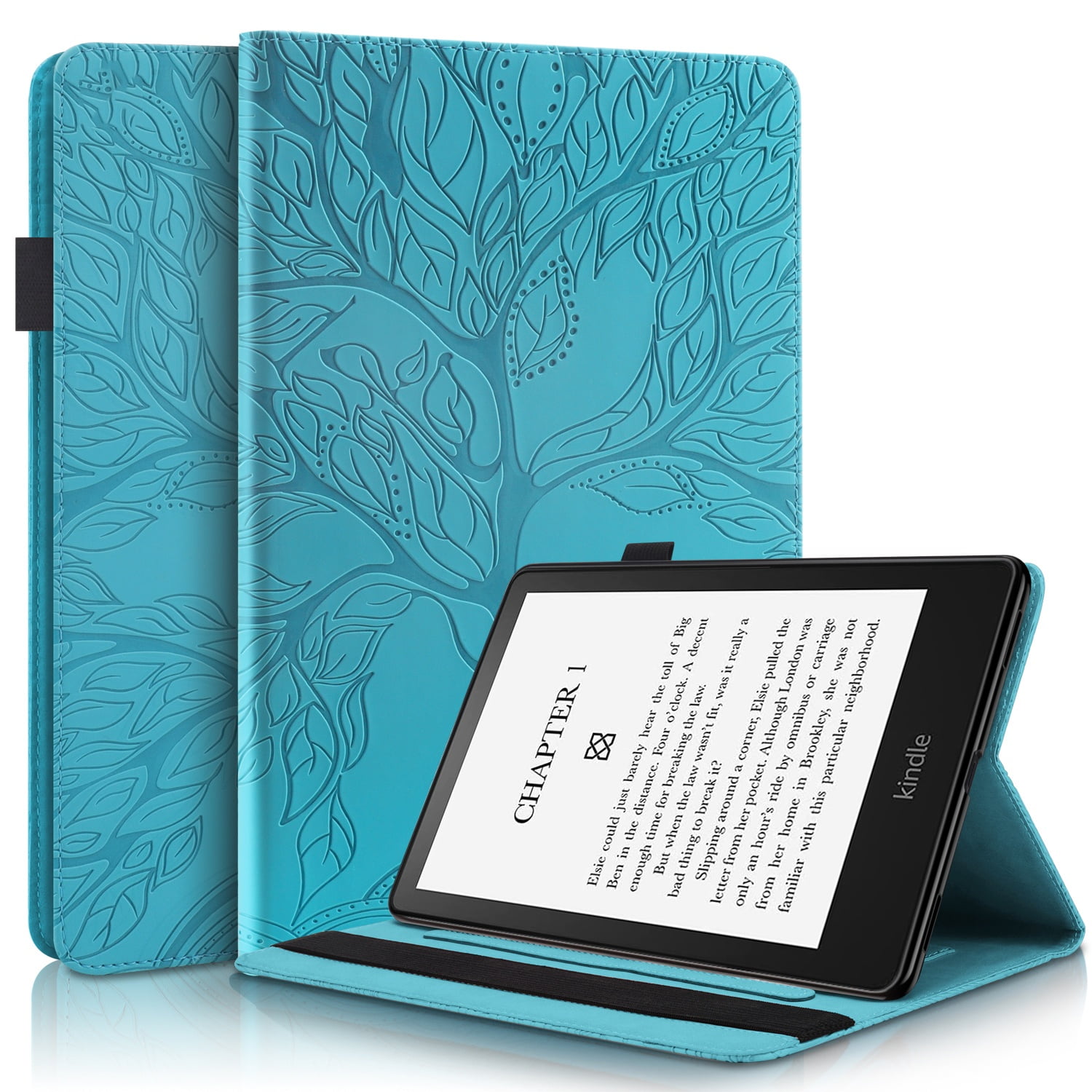 Foxdock - Funda Con Relieve Del Árbol De La Vida Para Tablet Kindle 6(2022) Con Soporte, Ranuras Para Tarjetas Y Soporte Para Lápiz Óptico. Azul