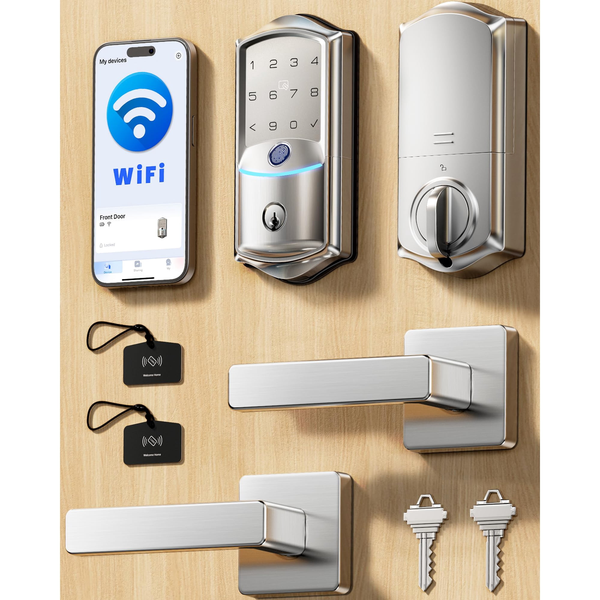 Cerradura Inteligente Veise Ve027-l Wifi Con Huella Digital Y Acabado Satinado