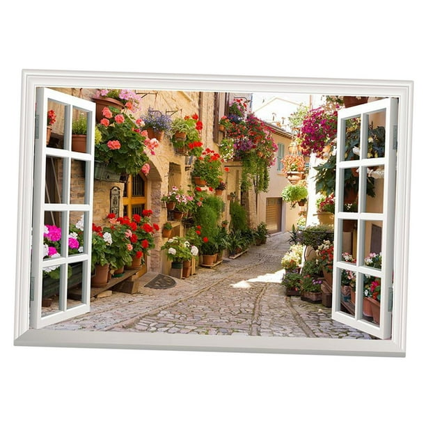 Pegatinas de pared para ventana falsas, calcomanías de pared para ventanas, póster de decoración de pared, paisaje de ventana falsa de carril rosa , 50cmx70cm