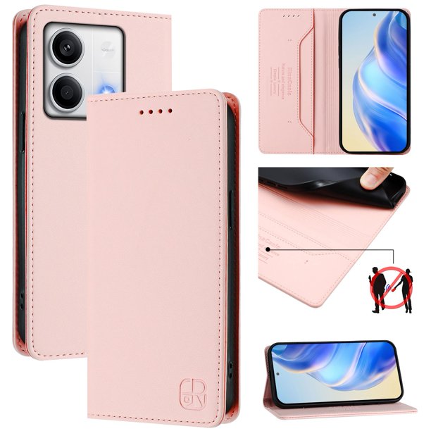Funda Billetera con Soporte para Xiaomi Redmi Note 13 5G Bloqueo RFID Plegable Rosa