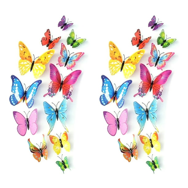 Decoración de pared de mariposas, 24 unidades, pegatinas 3D de mariposas para decoración de fiestas con imanes (coloridas, 24)