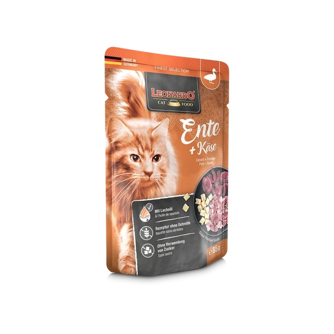 Leonardo - Display 16 Unidades Alimento Super Premium Pato Y Queso Pato Gato 85gr