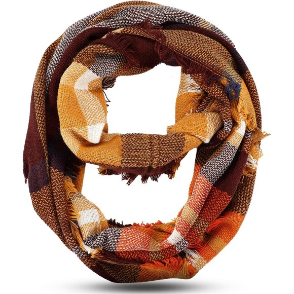 Frienda Fall Plaid Scarf for Women Warm Tartan Circle Loop