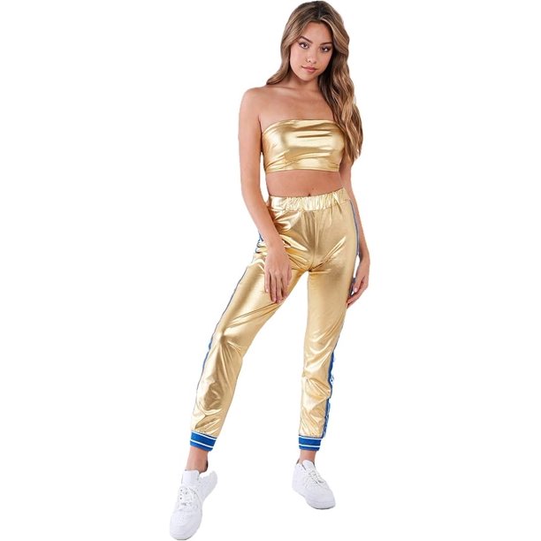 Conjunto Deportivo sin Tirantes Toxic Girl en Dorado Metalizado
