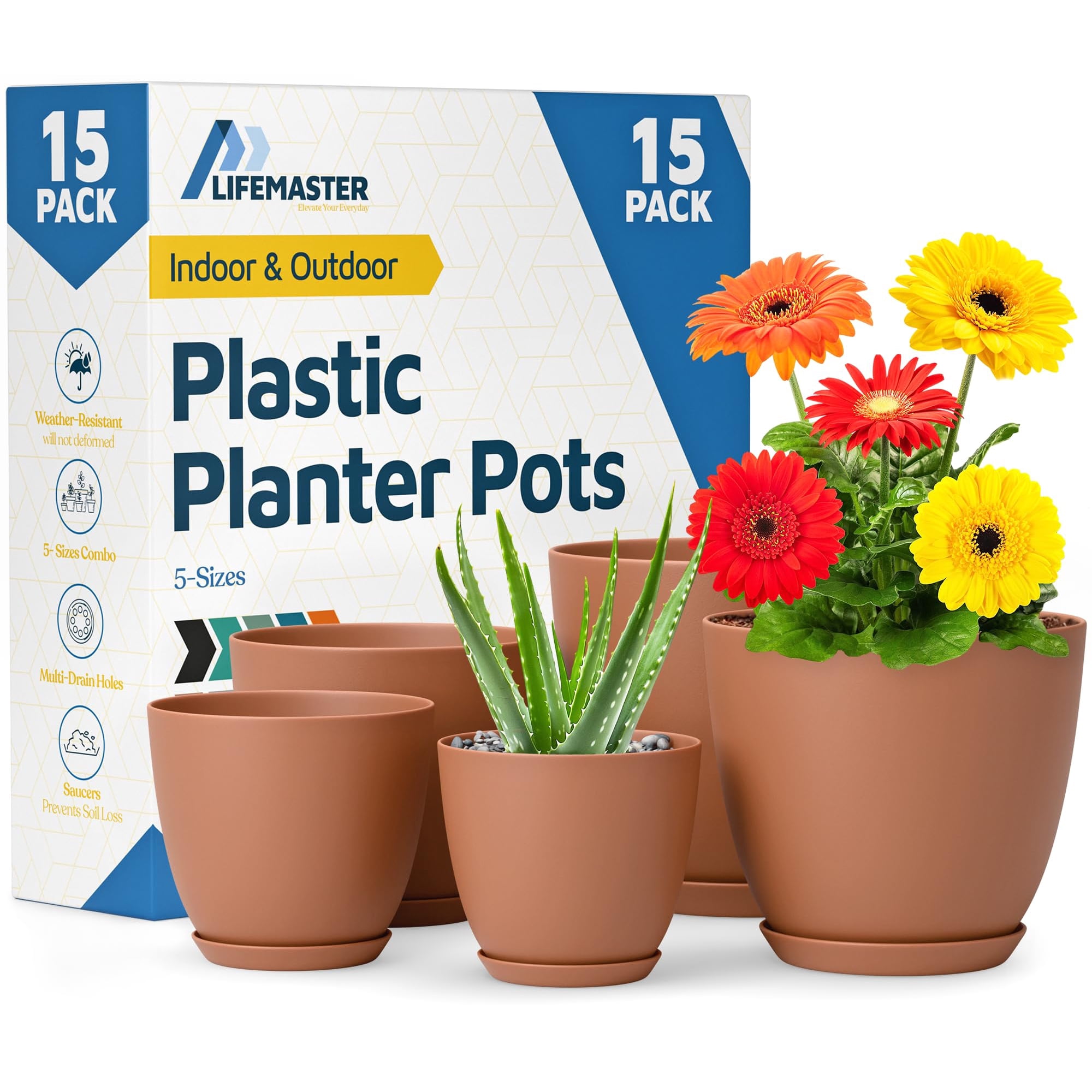 Lifemaster - Macetas Apilables De 15 Piezas Para Interior Y Exterior