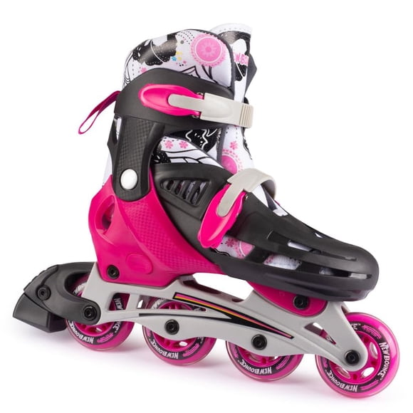 Patines En Línea Ajustables Con 4 Ruedas Color Rosa Mediano