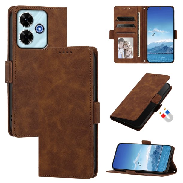 Funda Billetera Delgada para Xiaomi Poco POCO M6 Plus con Ranuras y Soporte Marrón