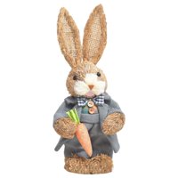 Magideal - De Paja De Simulación De Pascua, Conejo De Paja Artificial Con Adorno De Zanahoria Conejo Lindo De Piezaza Para La Temática De Pascua , Gris