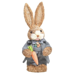 Magideal - De Paja De Simulación De Pascua, Conejo De Paja Artificial Con Adorno De Zanahoria Conejo Lindo De Piezaza Para La Temática De Pascua , Gris
