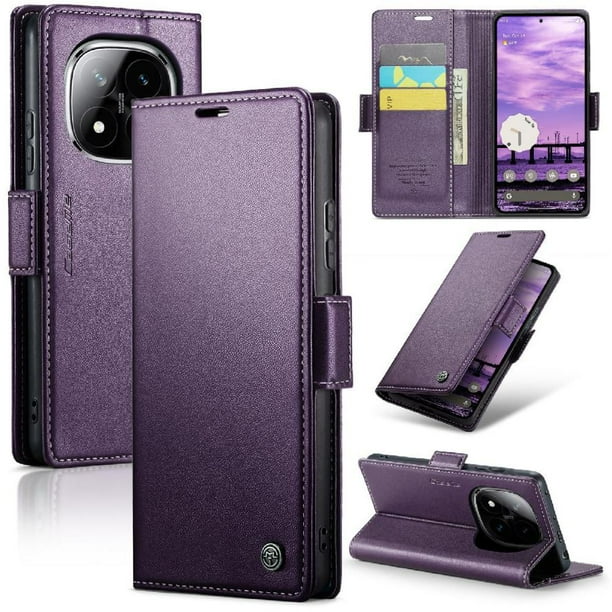 CaseMe tipo cartera Xiaomi Redmi Note 14 Pro 4G con cierre magnético, RFID, tarjetero, soporte, carga inalámbrica