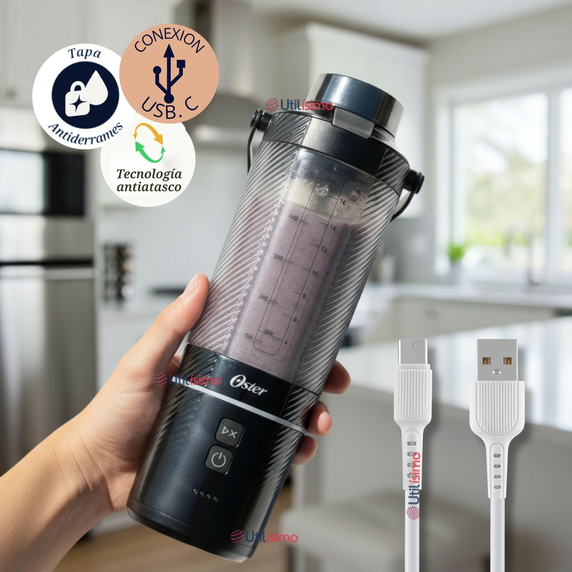 Oster Licuadora Portátil, Gomax, 590 Ml De Capacidad, Para Smoothies, Negro, Blstgfp-b20-000