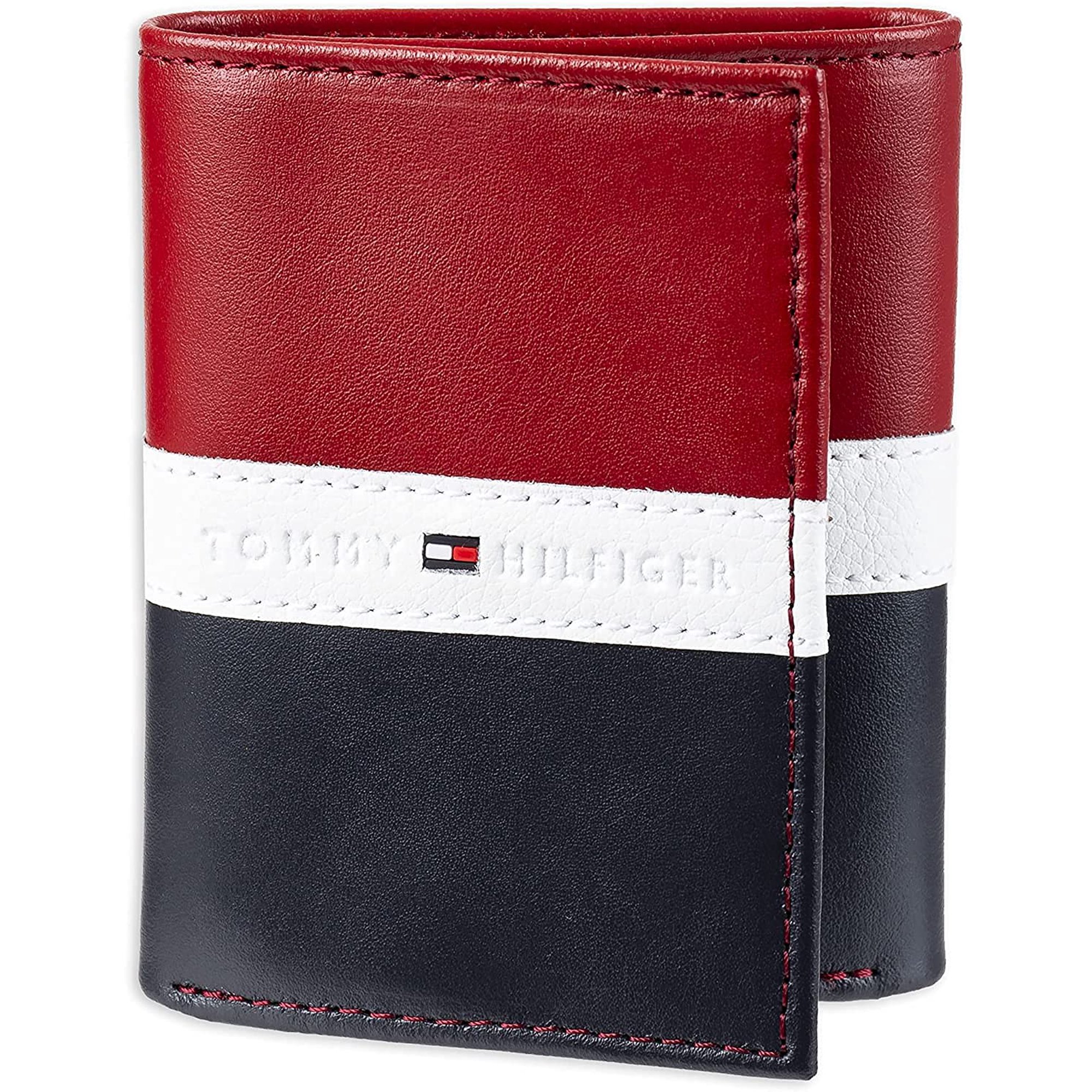 Cartera De Piel Tommy Hilfiger Triple Para Hombre Rojo/blanco/azul
