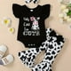 thumbnail image 1 of Get Your Little One Ready for Summer with this 3-Piece Cute Cow Graphic Print Set - Onesie, Flared Pants, and Headband, 1 of 5