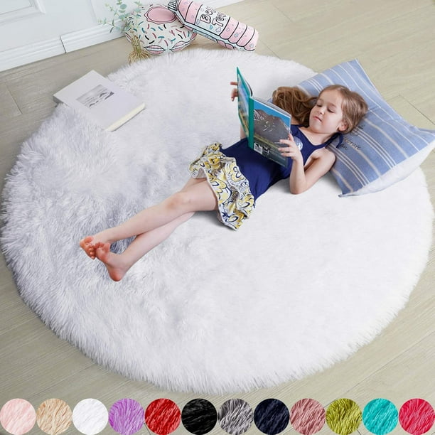 Alfombra redonda ruborizada para dormitorio, alfombra circular esponjosa de 1,2 m x 1,2 m para habitación infantil, alfombra peluda para habitación de adolescentes, alfombra circular peluda para guard